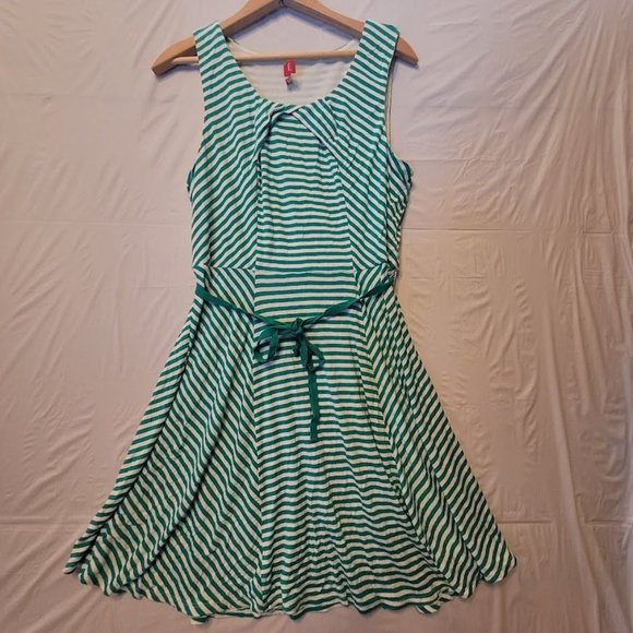 Elle Green White Striped Sleeveless Midi Dress Size L - Picture 2 of 10